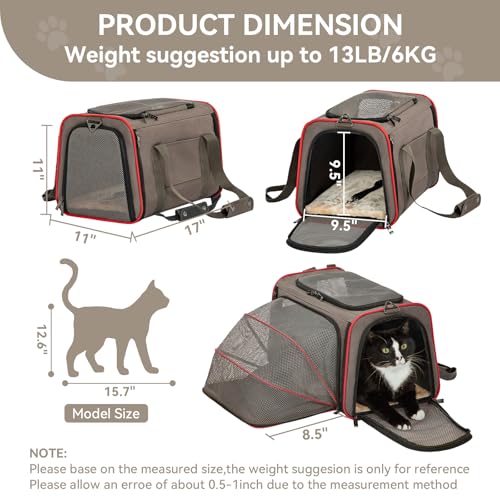 New Petsfit Expandable Soft-Sided Portable Carrier | M: 17"Lx11"Wx11"H, Gray brown
