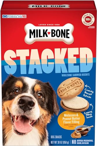 New Milk-Bone Stacked Dog Treats | Molasses & Peanut Butter Filling • 30 oz (Pack of 2)