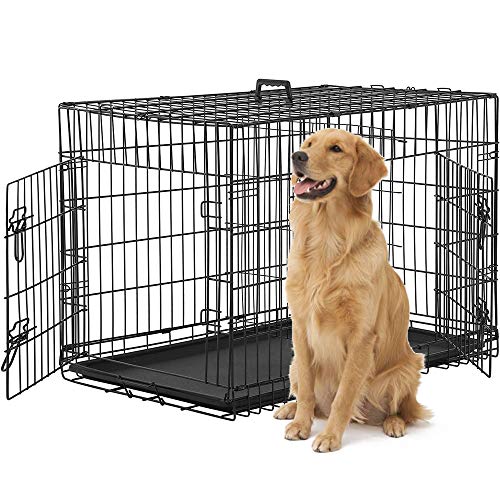 New TFFNEW Large Dog Crate Kennel Metal Wire Double-Door Folding Cage | 48 Inch - Large/Medium