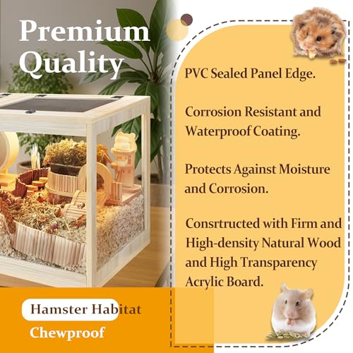 New Prolee Hamster Habitat Chew-Proof Wooden Cage with Mesh Top | 32" × 16" × 16"