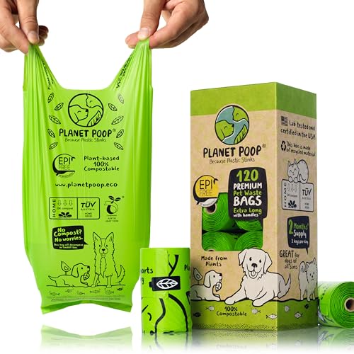 New Planet Poop Compostable Poop Bags with Handles | Unscented, 120 Count, Extra-Long
