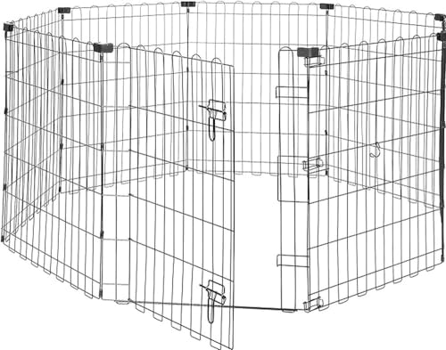 New Amazon Basics Foldable Octagonal Metal Exercise Dog Playpen | Small (8 Panels, 24 × 30), Black