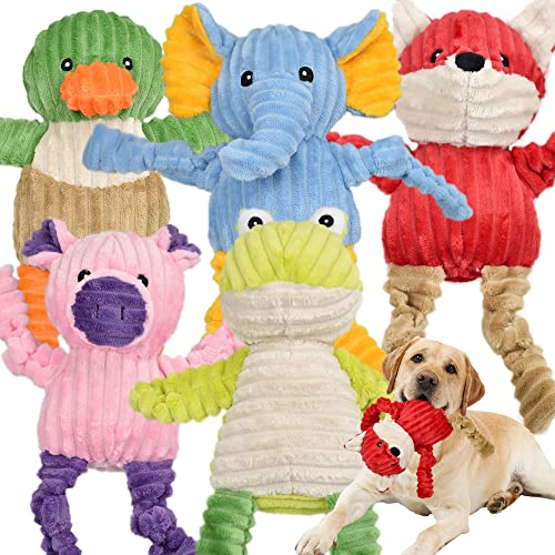 New LECHONG Tough Stuffed Squeaky Plush Bundle | Multi-Color, 5-Pack