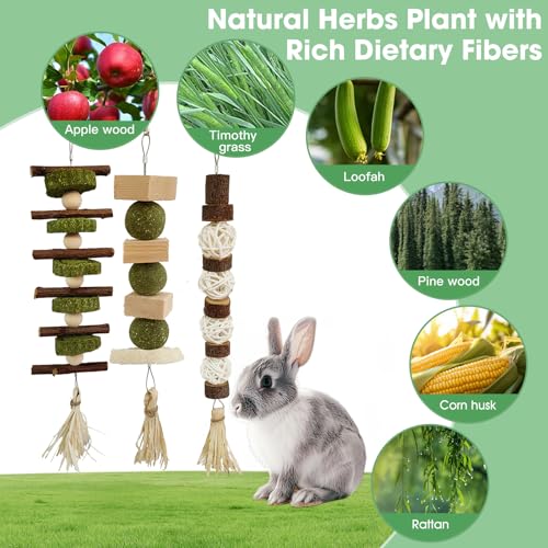 New WDEFUN Bunny Chew Toys Natural Hanging Rabbit Chew Toy Treats | 3 pcs