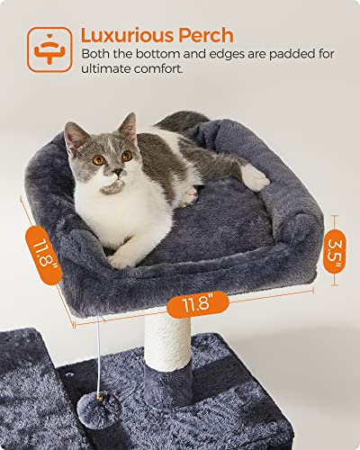New FEANDREA Large Cat Tower Activity Center with Hammock Basket & Condo | Smoky Gray, 64.6"