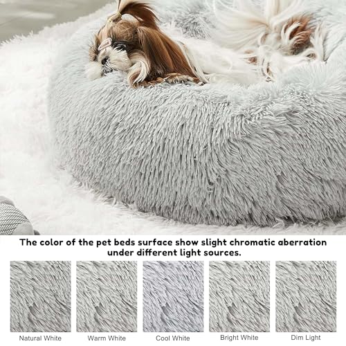 New Calming Dog Bed & Cat Bed, Anti-Anxiety Donut Dog Cuddler Bed | Shag Frost, 20.0"L x 20.0"W x 8.0"Th