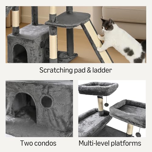 New Amazon Basics Large Cat Tree Tower with 2 Condos & Multiple Sisal Posts | Gray, 68"