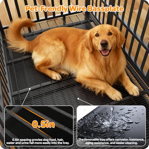 New HIWOKK Heavy Duty Indestructible Dog Crate Double Door High Anxiety Cage | 48 Inch - XL XXL