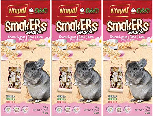 New A&E Cage Co. 6 Pack of Smackers Chinchilla Treat Sticks | 1.5 Ounces Each, Coconut and Rose Petal Flavor