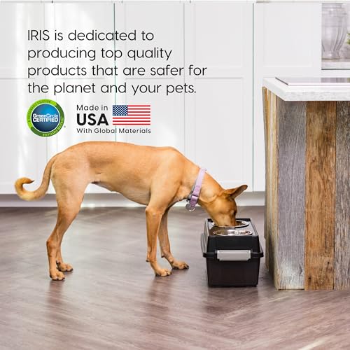 New IRIS USA Elevated Dog Bowls with Storage | Smoke/Black, 9" H (13 lb)