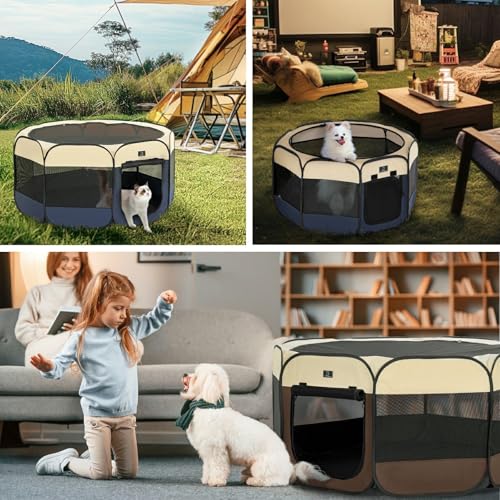 New A 4 Pet Portable Dog Playpen with Bowl | 19”W × 12”H, Navy Blue