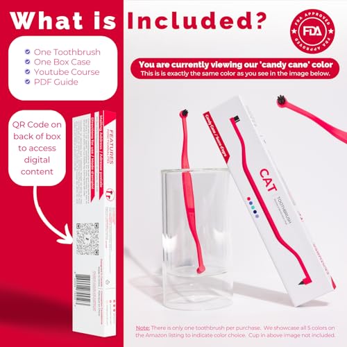 New RYERCAT Dual Sided Cat Toothbrush with Micro Head | Candy Cane