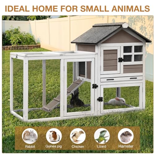 New Aivituvin Rabbit Hutch Indoor/Outdoor with Run Pull-Out Upper Tray | 51.6" L & Brown