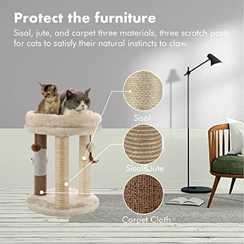 New MECOOL 4in1 Small Cat Tree | Beige, 16"L x 16"W x 20.5"H