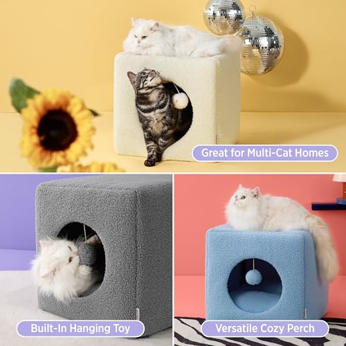 New Lesure Enclosed Cat House w/ Removable Sherpa | Blue & 16" x 16" x 16"