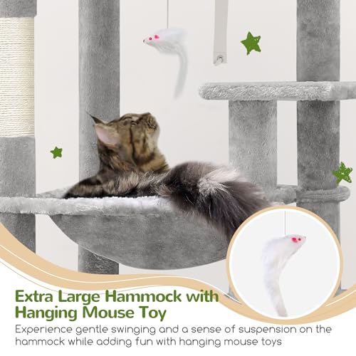 New Globlazer Heavy Duty Cat Tree F70 Pro with Hammock & Condo | Light Grey, 70"