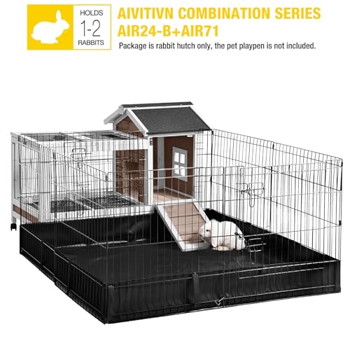 New Aivituvin Rabbit Hutch Indoor/Outdoor with Wire Floor Leakproof Tray | Brown - AIR24-B