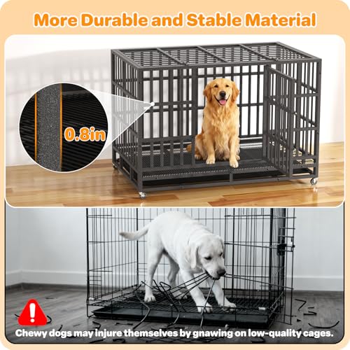 New HIWOKK Heavy Duty Indestructible Dog Crate Double Door High Anxiety Cage | 48 Inch - XL XXL