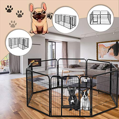 New HCY Large Dog Kennel Puppy Playpen (8 Panels Foldable) | 32 in H, Black