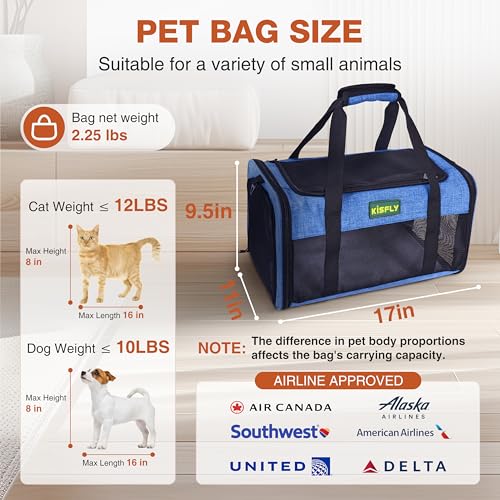 New TSA Approved In Cabin Soft Cat & Dog Carrier | Blue, 17″ × 11″ × 9.5″