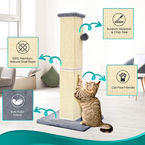 New YULOYI Cat Scratching Post Tall Sisal Scratch Post | Grey, 32"