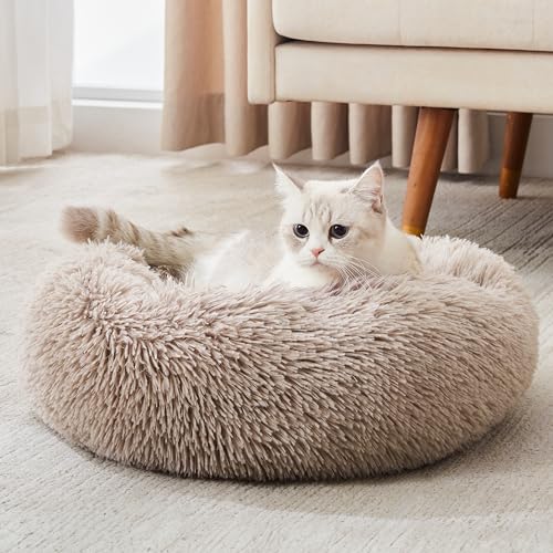 New Calming Dog Bed & Cat Bed, Anti-Anxiety Donut Cuddler | Brown, 20.0"L x 20.0"W x 8.0"Th