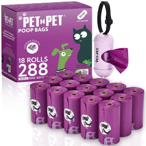 New PET N PET Poop Bags for Dogs with Dispenser | Lavender, 288 Count