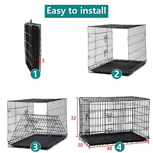 New TFFNEW Large Dog Crate Kennel Metal Wire Double-Door Folding Cage | 48 Inch - Large/Medium