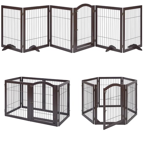 New unipaws Extra Wide Dog Gate and Pet Playpen | 144 in W × 31 in H, Espresso Wood