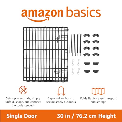 New Amazon Basics Foldable Octagonal Metal Exercise Dog Playpen | Small (8 Panels, 24 × 30), Black