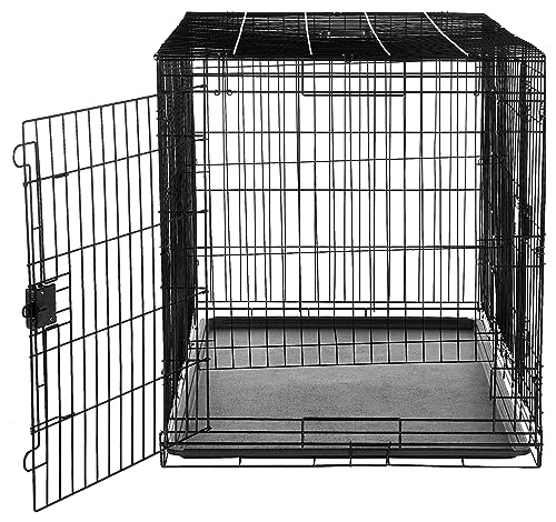 New AMAZONBASICS Durable, Foldable Metal Wire Dog Crate with Tray, Double Door | Black - 48 x 30 x 32.5 in