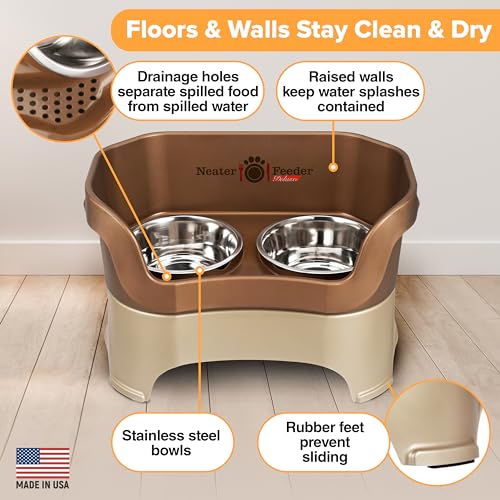 New Neater Pet Brands Neater Feeder Deluxe (Mess Proof Elevated Bowls) | Bronze, Large (40+ lb)