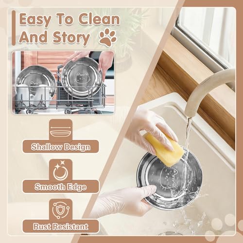 New Stainless Steel Cat Bowls Whisker Friendly Set | 6 pack, 6.4 inch, Stainless steel