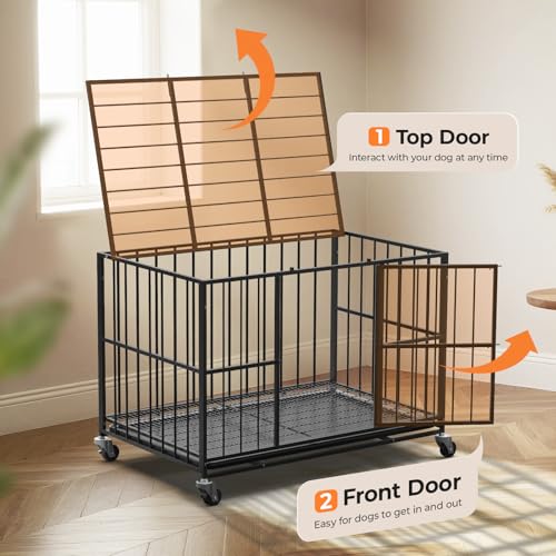 New GENERIC Heavy Duty Steel Escape-Proof Dog Crate with Lockable Wheels | 38 Inch - Small/Medium