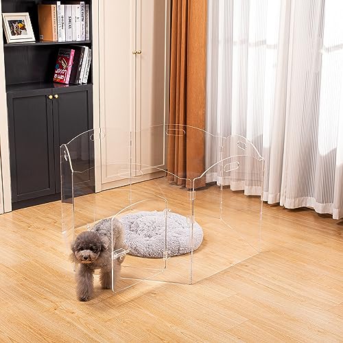 New Feoyoho 2-in-1 Acrylic Dog Playpen / Extra Wide Gate (6 Panels) | 24 in H, Clear Acrylic