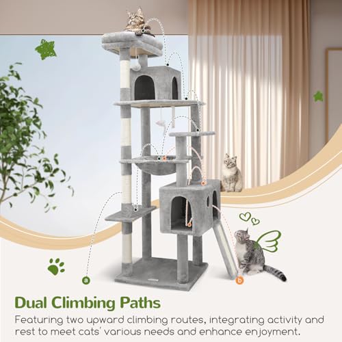 New Globlazer Heavy Duty Cat Tree F70 Pro with Hammock & Condo | Light Grey, 70"