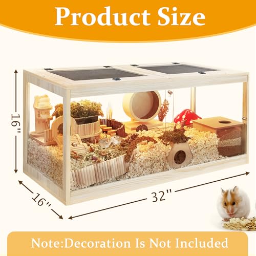 New Prolee Hamster Habitat Chew-Proof Wooden Cage with Mesh Top | 32" × 16" × 16"