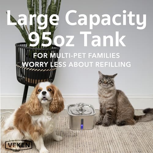 New Veken Innovation Award Winner Stainless Steel Cat Water Fountain | 95oz/2.8L, Silver