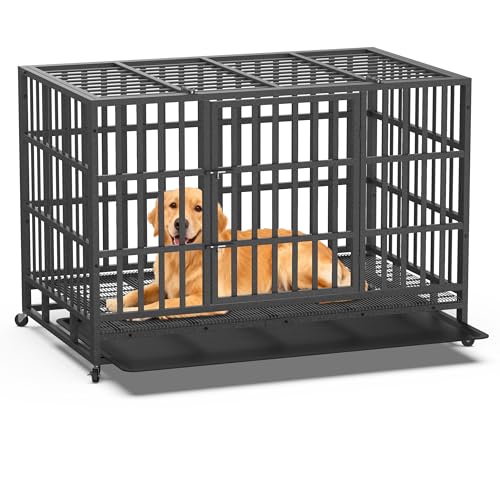 New HIWOKK Heavy Duty Indestructible Dog Crate Double Door High Anxiety Cage | 48 Inch - XL XXL