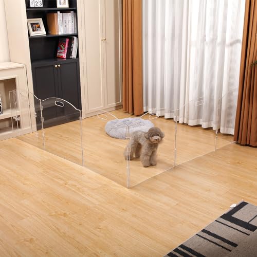 New Feoyoho 2-in-1 Acrylic Dog Playpen / Extra Wide Gate (6 Panels) | 24 in H, Clear Acrylic