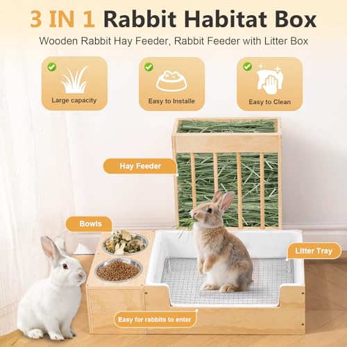 New Essenhome Extra-Large 3 in 1 Rabbit Litter Box | Wood