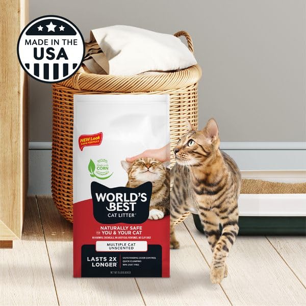 New WORLD'S BEST CAT LITTER Multiple Cat Unscented, Natural Ingredients | Unscented, 32 lb