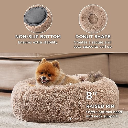 New Bedsure Calming Cat Bed (Indoor, Round Plush) | Camel & 20" (Small, up to 15 lb)