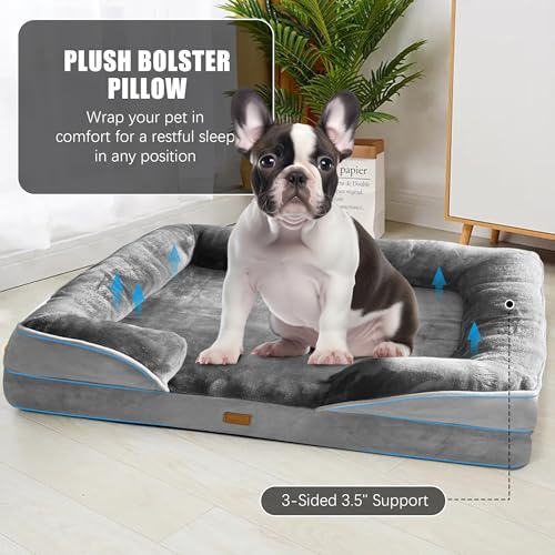 New Spotted Play Orthopedic Dog Bed with Sides | Grey - M