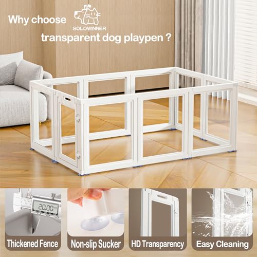 New GGLL Transparent Puppy Playpen Indoor Clear Plastic Fence | 23.6 in H (10 Panels), White