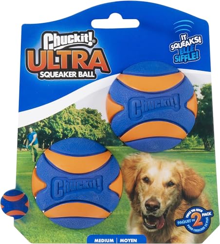 New Chuckit! Ultra Squeaker Balls | Orange/Blue, Medium (2-Pack, 2.5")
