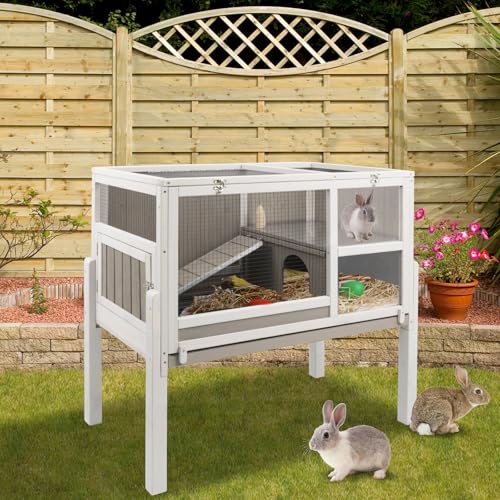 New Ketive Rabbit Hutch Indoor Wooden Bunny Hutch with Stand & Ramp
