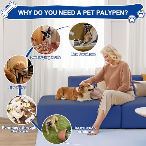 New Generic Puppy Playpen with Top Cover | 42 × 42 × 26 in, Blue Nylon Mesh