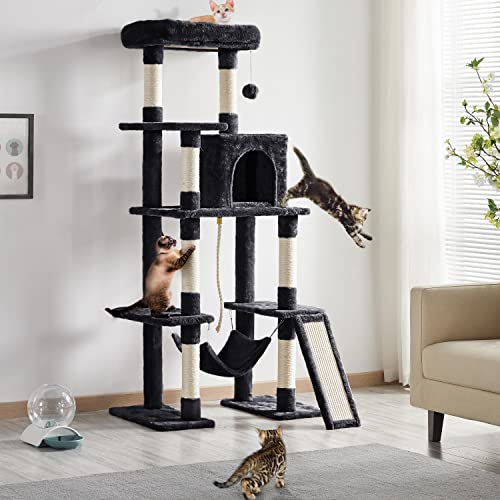 New Yaheetech Multi-Level Pet Furniture with Sisal Posts & Condo | Black, 63"