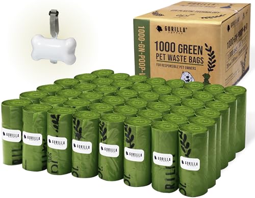New Gorilla Supply Dog Poop Waste Bags with Dispenser | Green, 9" x 13", 1000 Count